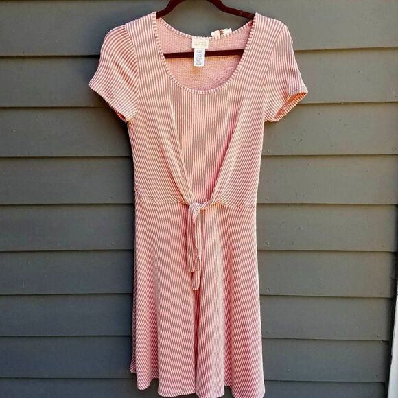 Cute Peachy Pink Stripe Caution to the Wind Tie Dress size Medium - Picture 1 of 8
